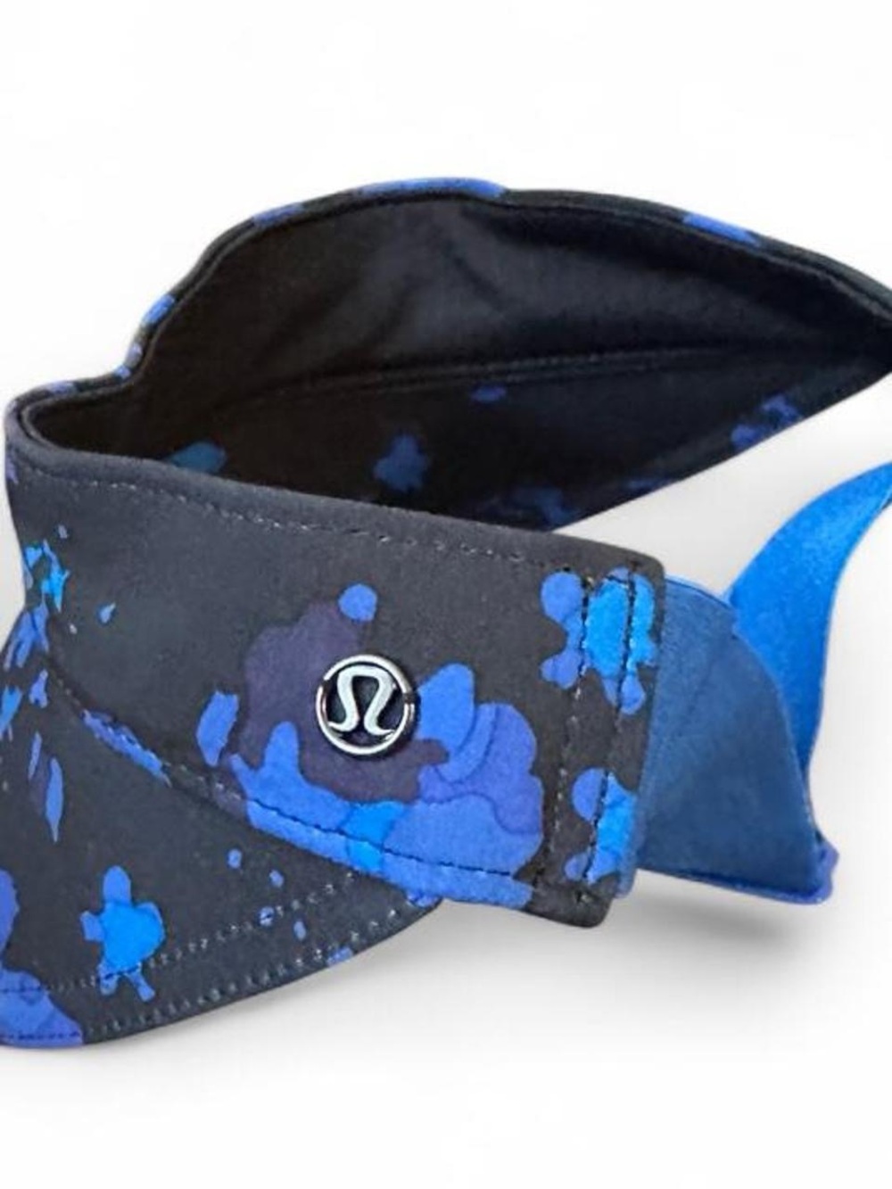 Lululemon Fast Paced Run Visor Blue Black Floral Camo Adjustable Sports Visor